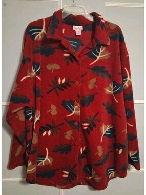 Alpine Ridge Fleece Jacket Womens sz M Burgundy Fall Leaves Button